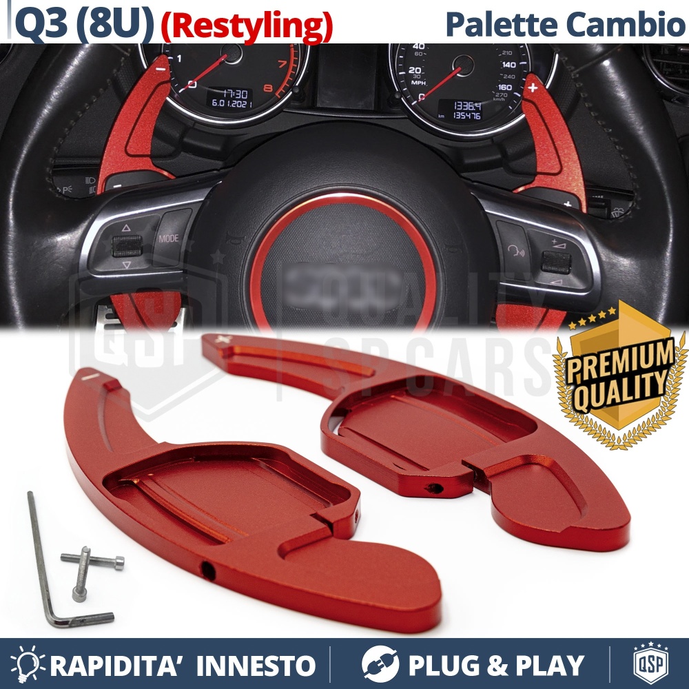 2 Levas de Volante para AUDI Q3 (8U) 14-18 | Levas de Cambio en Aluminio Rojo