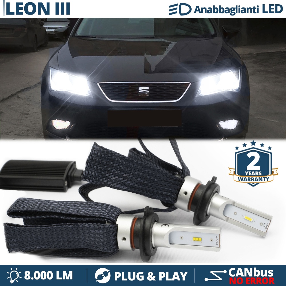 Bombillas LED H7 para Seat LEON 5F Luces de Cruce CANbus | 6500K Blanco Frío 8000LM