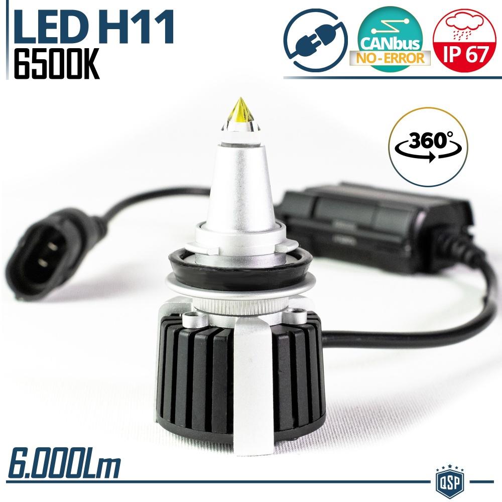 1 Ampoule LED H11 à Quartz 360° CANBUS | Lumière Blanche Puissant 6500K 55W