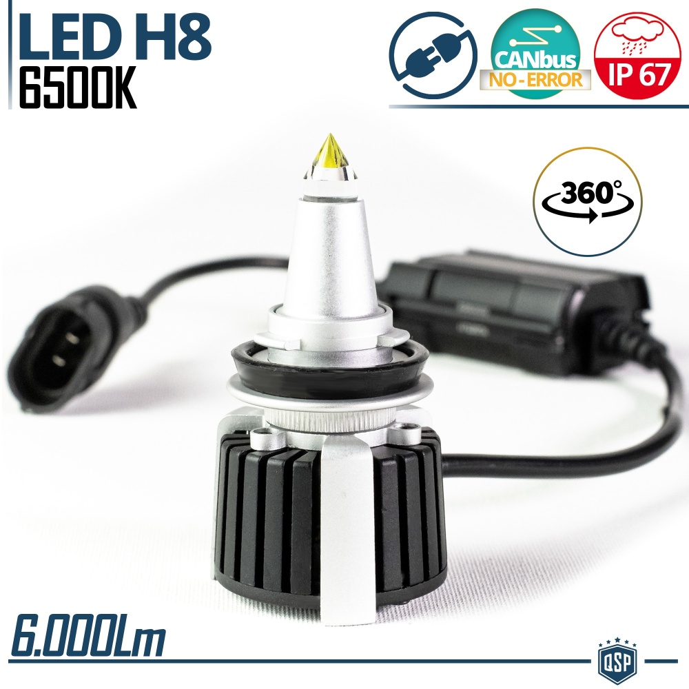 1 Bombilla LED H8 de Cuarzo 360° CANBUS | Luz Blanca Potente 6500K 55W