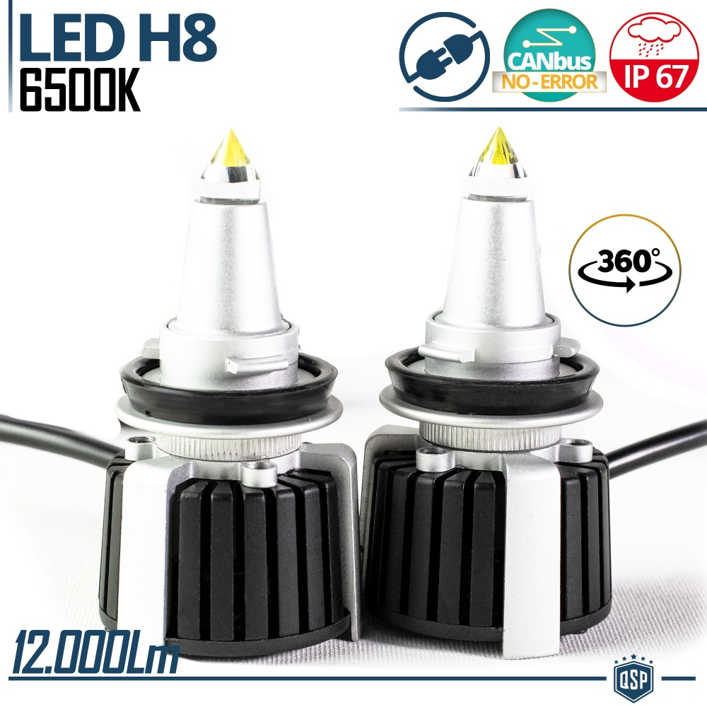 Kit Ampoules LED H8 à Quartz 360° CANBUS | Lumière Blanche Puissant 6500K 55W