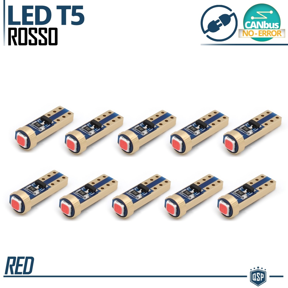 10 Lampadine LED T5 Rosse per Cruscotto | Cambio Colore Luci Quadro Strumenti | NO Error, Plug & Play