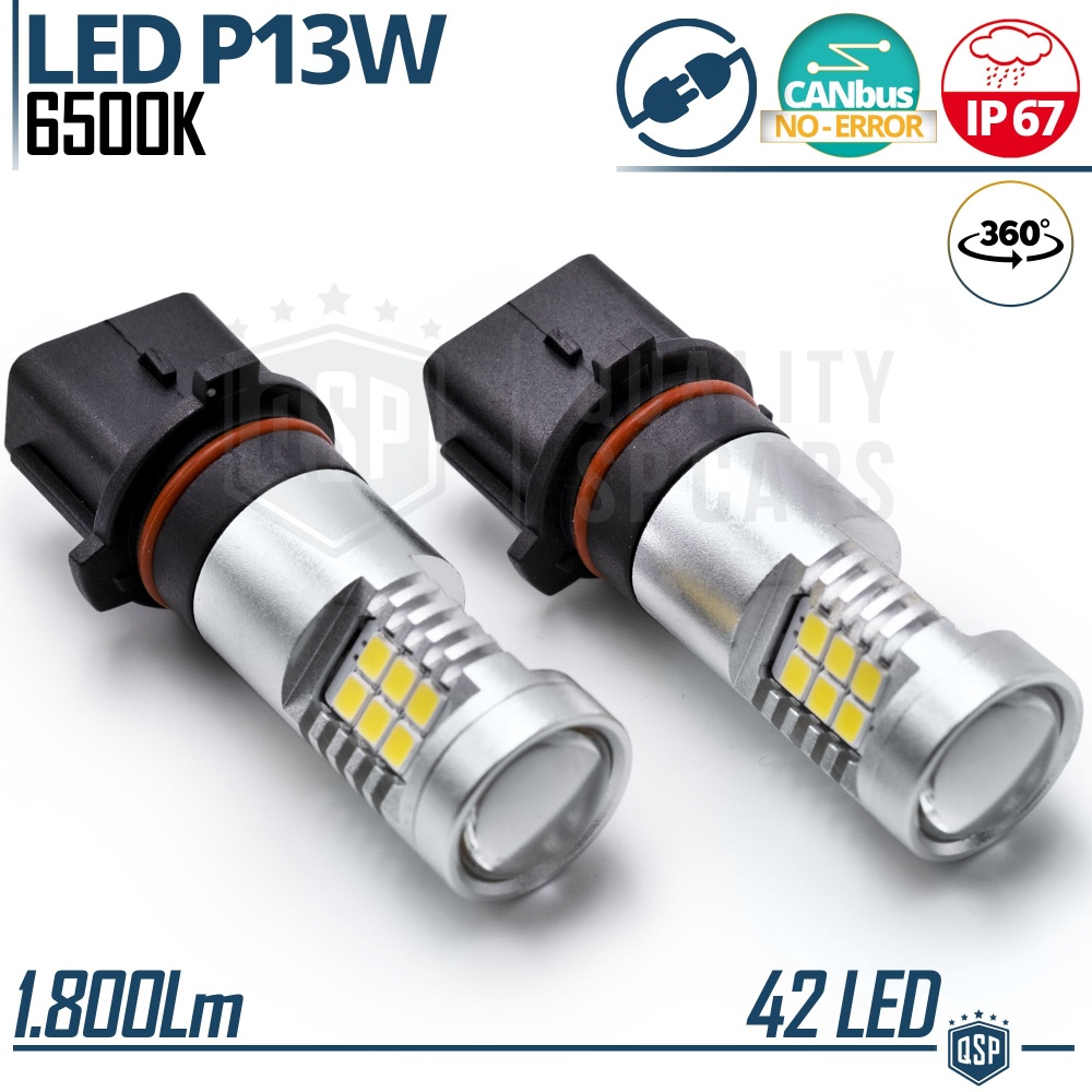 2x Bombillas LED P13W - PSX26W Canbus con Lente | 360° Blanco Frío 6500K | Plug & Play