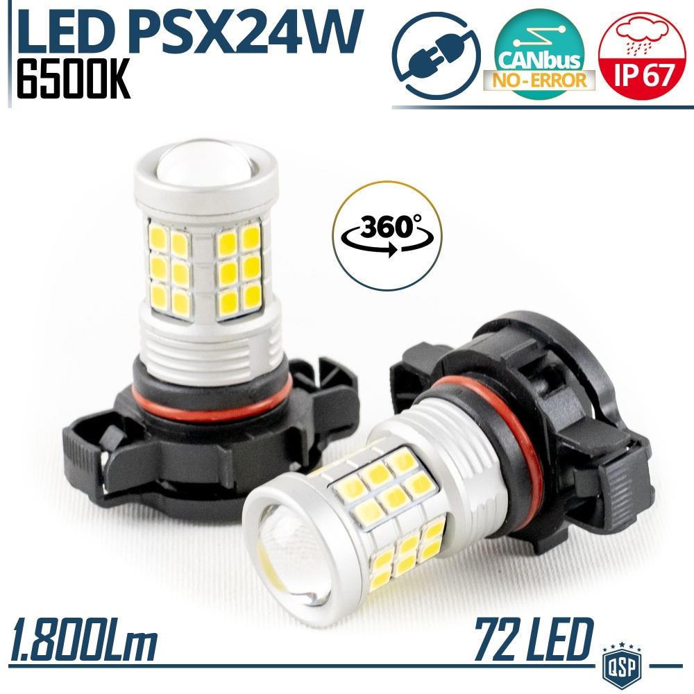 2 Bombillas LED PSX24W Canbus con Lente | DRL - Luces de Niebla | 360° Blanco Frío 6500K | Plug & Play