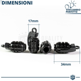 4 Tapones de Válvula Negros "Granada" | Válvulas Neumáticos Universales para Coches y Moto en Aluminio
