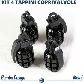 4 Tapones de Válvula Negros "Granada" | Válvulas Neumáticos Universales para Coches y Moto en Aluminio