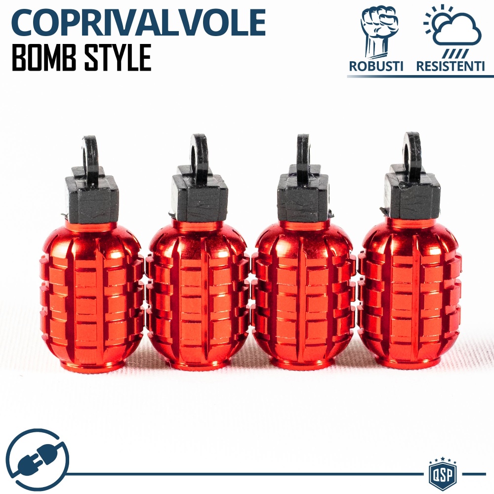 4 Tapones de Válvula Rojos "Granada" | Válvulas Neumáticos Universales para Coches y Moto en Aluminio 4 Tapones de Válvula Rojos "Granada" | Válvulas Neumáticos Universales para Coches y Moto en Aluminio