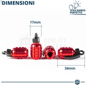 4 Tapones de Válvula Rojos "Granada" | Válvulas Neumáticos Universales para Coches y Moto en Aluminio