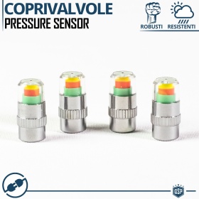 4 Tapones de Válvula INDICADOR DE PRESIÓN Neumáticos | Tapas Válvulas Universales para Coches y Moto en Acero