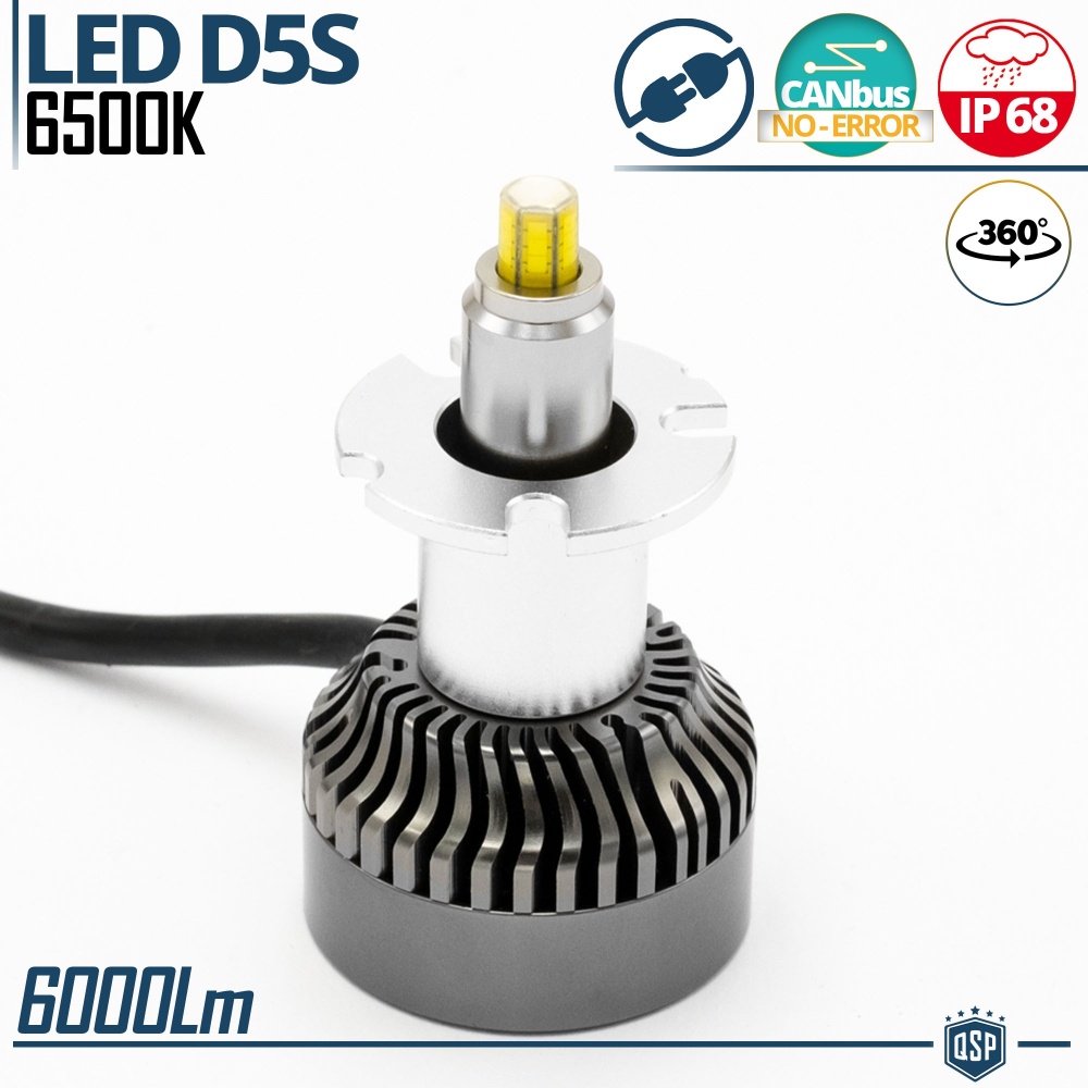 1 Bombilla LED D5S | Conversión de Xenon HID a LED Plug & Play | Luz Blanca Potente 360° | 6000LM 6500K
