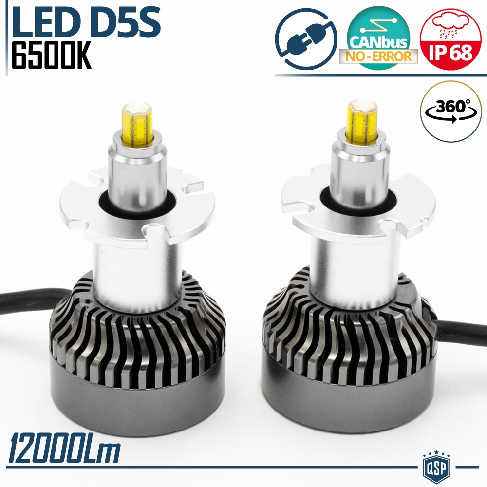 Kit LED D5S | Conversión de Xenon HID a Bombillas LED Plug & Play | Luz Blanca Potente 360° | 12000LM 6500K