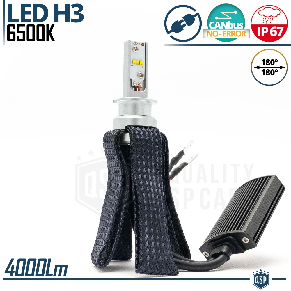 1 Bombilla LED H3 CANbus Plug & Play | NEW ANILLO AJUSTABLE | Conversión de Halógena H3 a LED | 6500K Blanco Frío 4000LM
