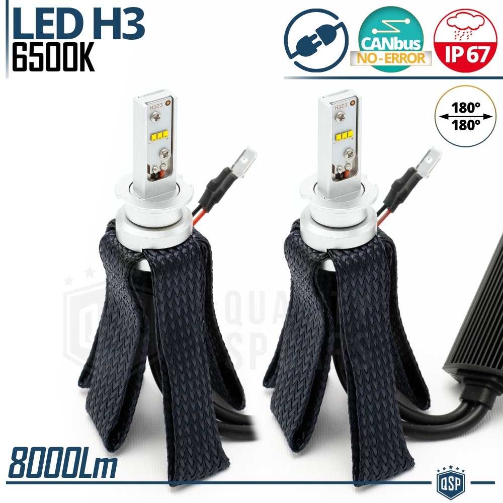 Kit LED H3 con GRADUACIÓN AJUSTABLE | 6500K 8000LM | CANbus SIN ERROR, Plug & Play