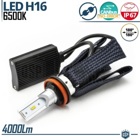 1 Bombilla LED H16 CANbus Plug & Play | NEW ANILLO AJUSTABLE | Conversión de Halógena H16 a LED | 6500K Blanco Frío 4000LM