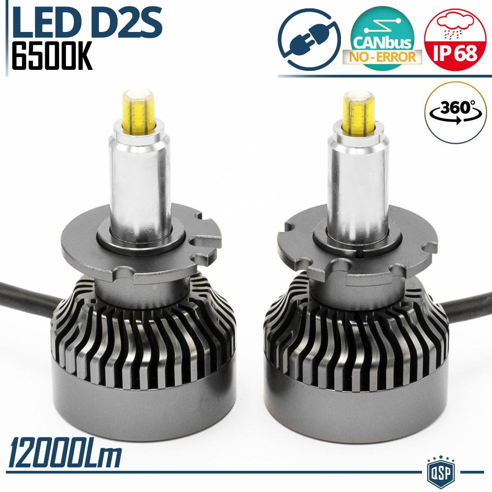 Kit LED D2S | Conversión de Xenon HID a Bombillas LED Plug & Play | Luz Blanca Potente 360° | 12000LM 6500K
