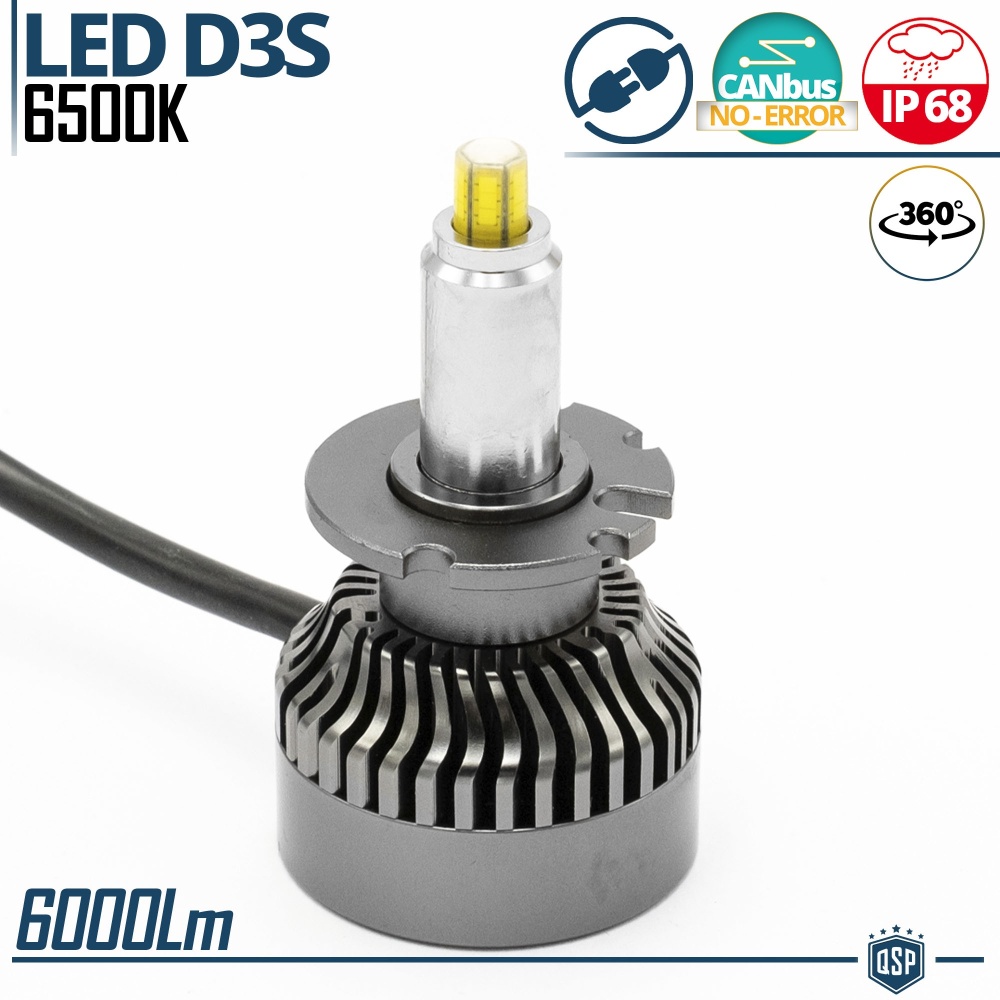 1 Bombilla LED D3S | Conversión de Xenon HID a LED Plug & Play | Luz Blanca Potente 360° | 6000LM 6500K