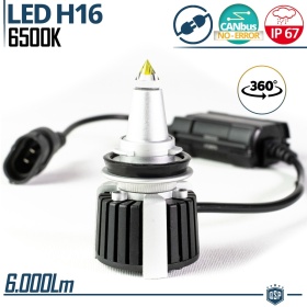 1 Bombilla LED H16 de Cuarzo 360° CANBUS | Luz Blanca Potente 6500K 55W