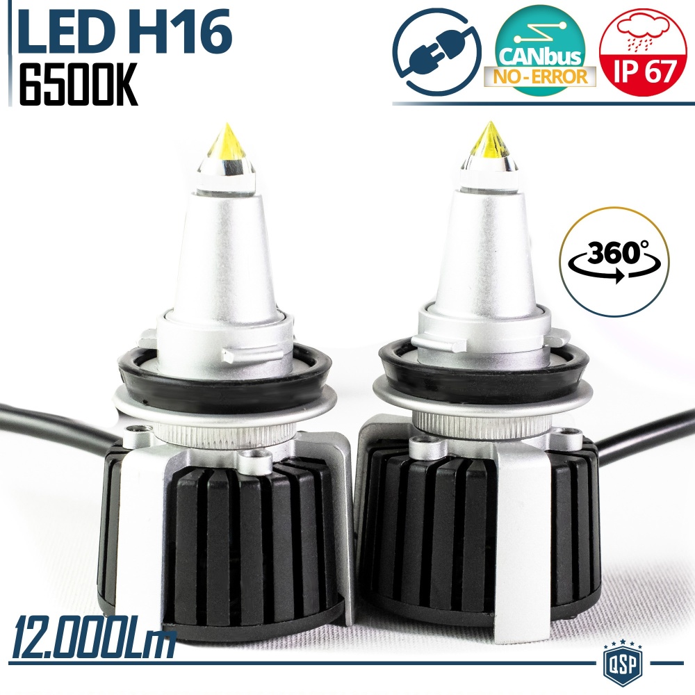 Kit Bombillas LED H16 de Cuarzo 360° CANBUS | Luz Blanca Potente 6500K 55W