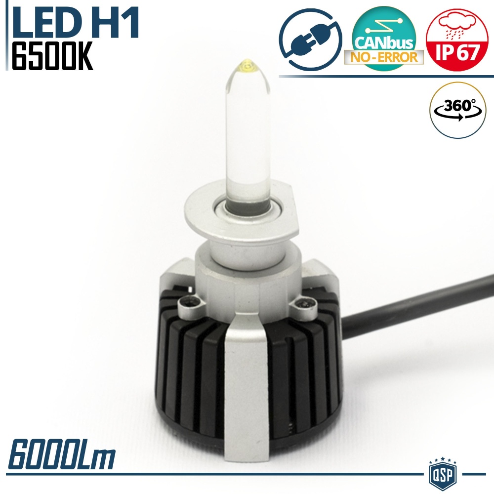 1 Bombilla LED H1 de Cuarzo 360° CANBUS | Luz Blanca Potente 6500K 55W