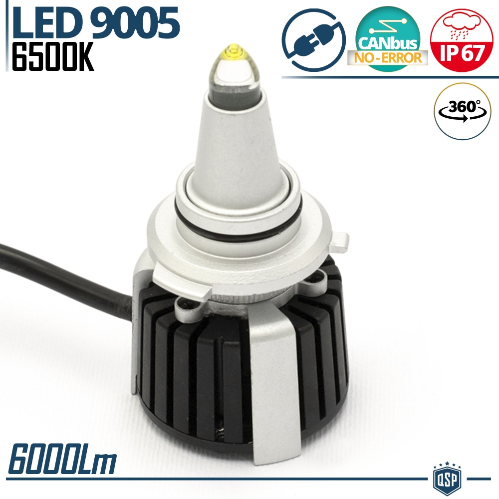 1 Bombilla LED 9005 de Cuarzo 360° CANBUS | Luz Blanca Potente 6500K 55W
