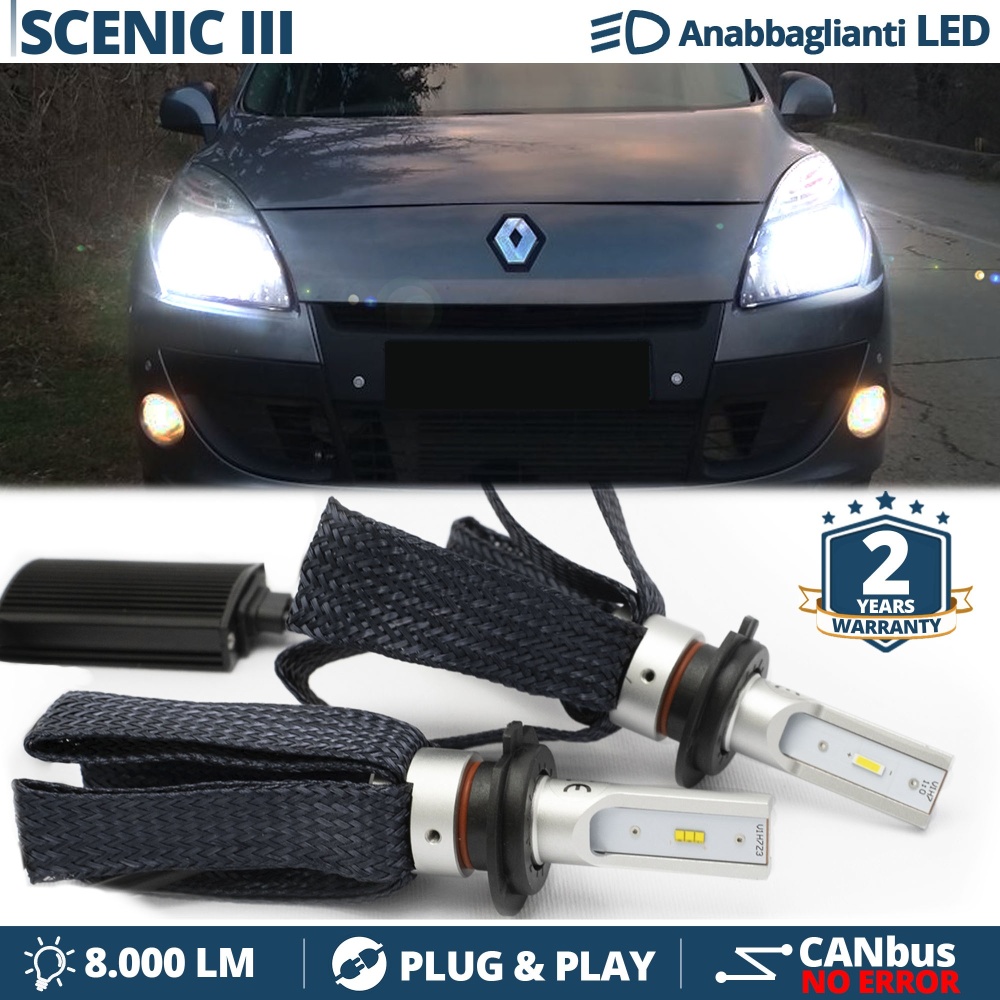 Kit LED H7 para Renault Scenic 3 Luces de Cruce CANbus | 6500K Blanco Frío 8000LM