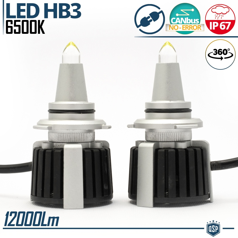 Kit Bombillas LED HB3 de Cuarzo 360° CANBUS | Luz Blanca Potente 6500K 55W