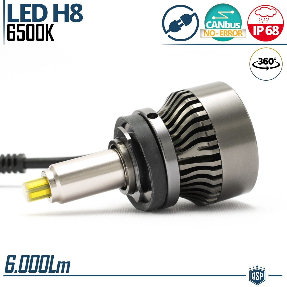 1 Bombilla LED H8 para FARO LENTICULAR | Luz Potente 360° 6000 Lúmenes | Conversión de HALÓGENA H8 a LED | CANbus, Plug & Play
