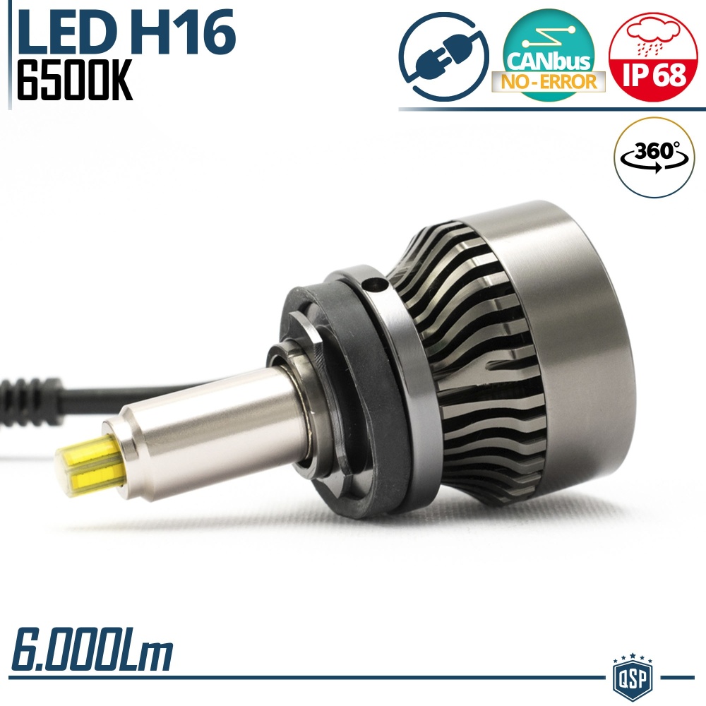 1 Bombilla LED H16 para FARO LENTICULAR | Luz Potente 360° 6000 Lúmenes | Conversión de HALÓGENA H16 a LED | CANbus, Plug & Play