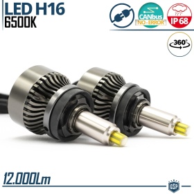 Kit LED H16 para FAROS LENTICULARES | Luz Potente 360° 12.000 Lúmenes | Conversión de HALÓGENA H16 a LED | CANbus, Plug & Play