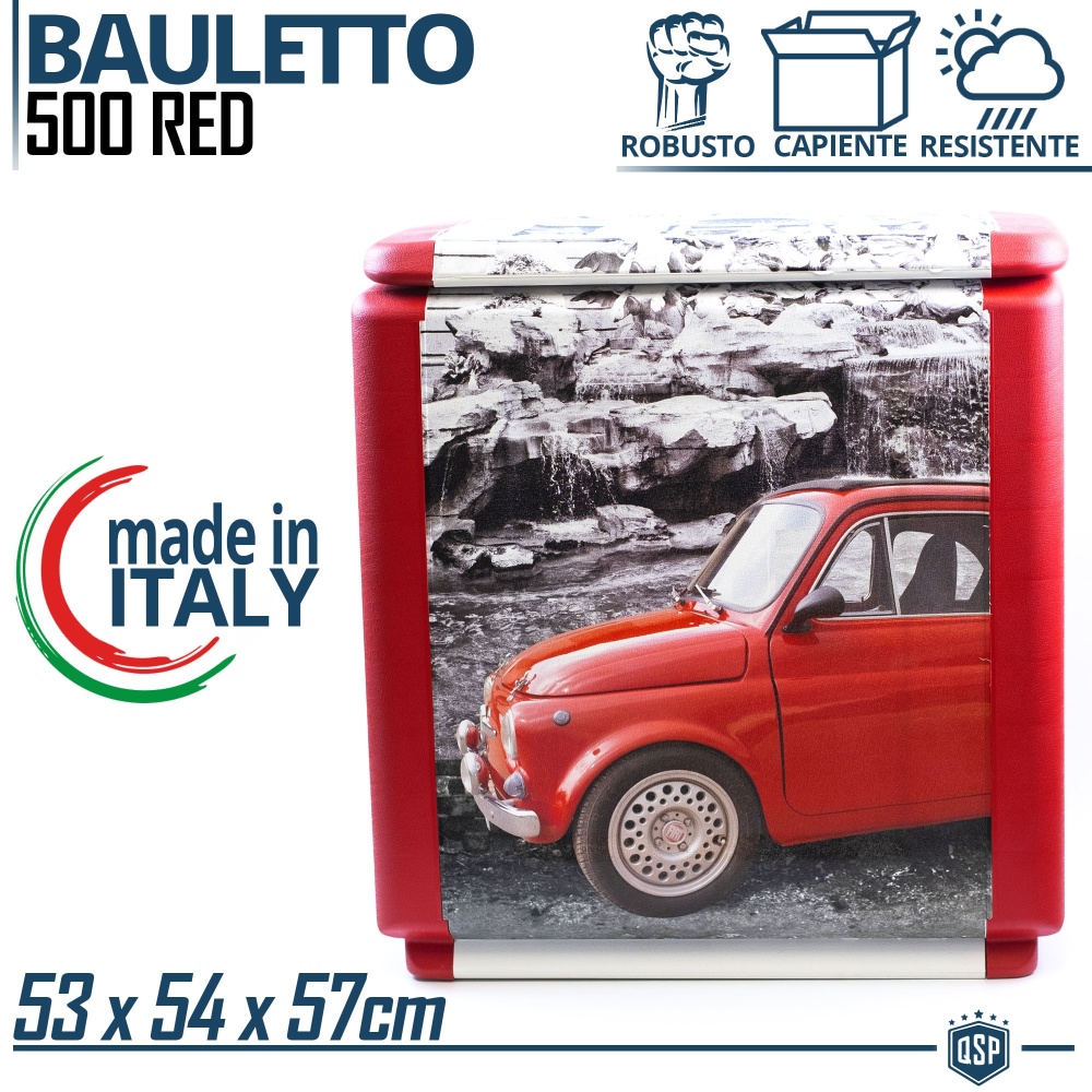Baúl de almacenamiento robusto y espacioso de EXTERNO - INTERNO con Fiat 500 Rossa en Roma | 320 litros