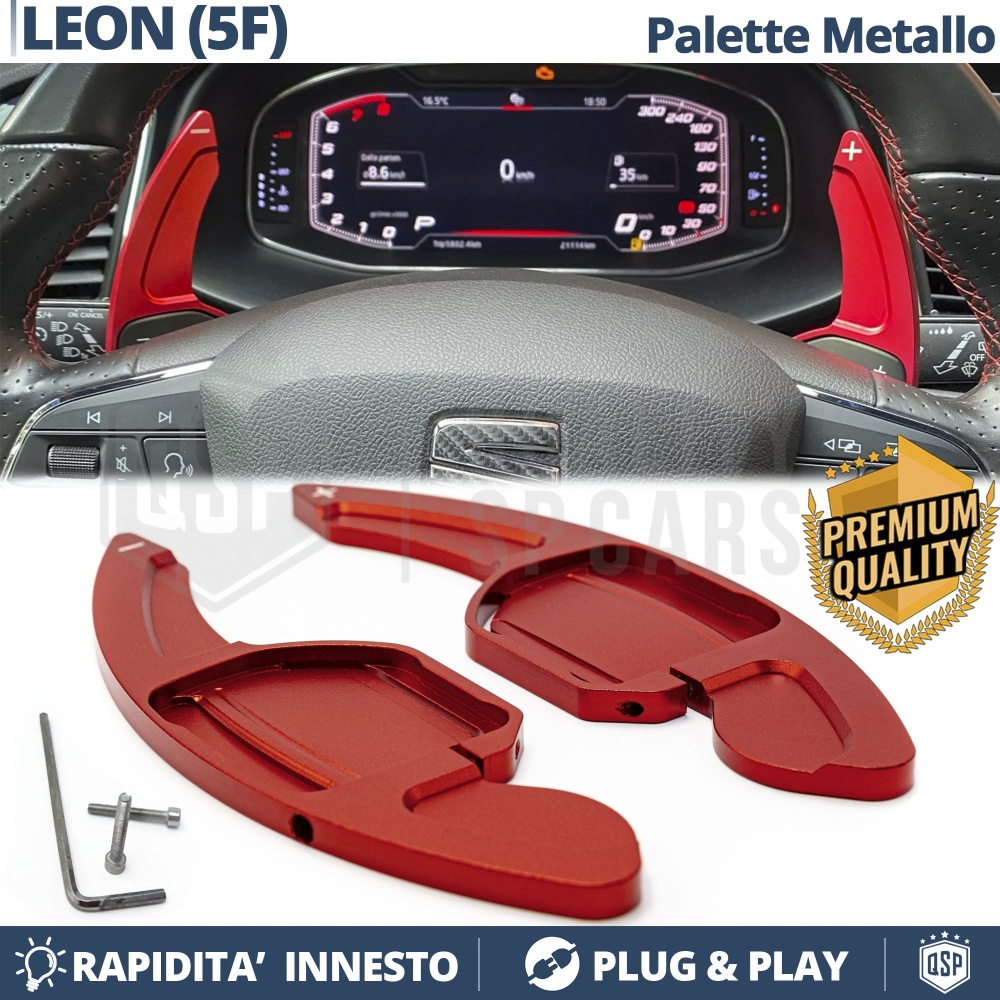 2 Levas de Volante para SEAT Leon (5F) | Levas de Cambio en Aluminio Rojo 2 Levas de Volante para SEAT Leon (5F) | Levas de Cambio en Aluminio Rojo