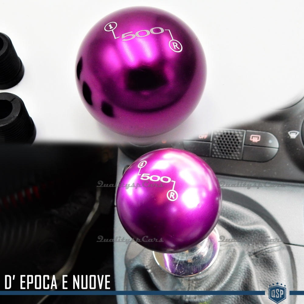 Pomo Palanca de Cambio PÚRPURA para FIAT 500 Nueva y Antigua Universal en Acero Inoxidable Anotizado Pomo Palanca de Cambio PÚRPURA para FIAT 500 Nueva y Antigua Universal en Acero Inoxidable Anotizado