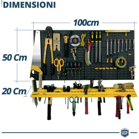 Panel Portaherramientas de Pared Profesional | 2 estantes + 50 ganchos surtidos | HECHO EN ITALIA