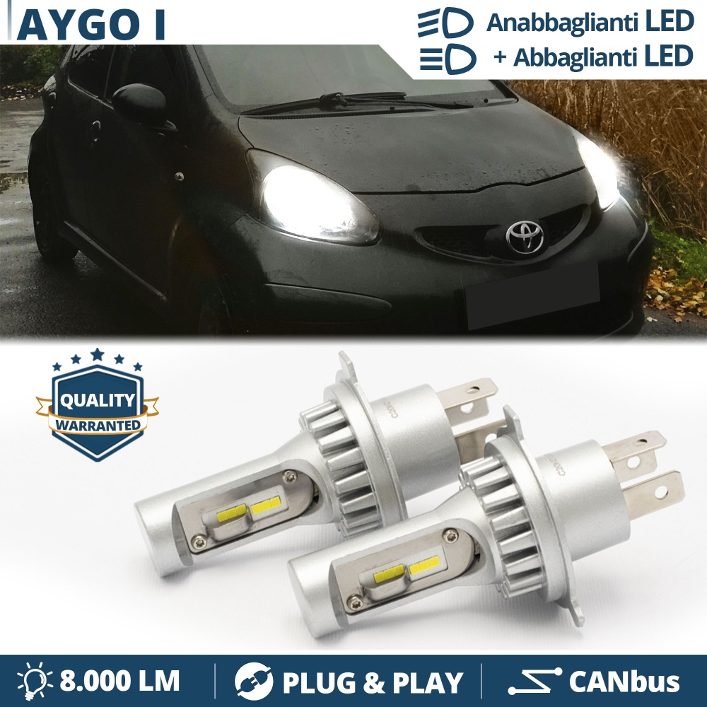 Kit Led H4 para Toyota Aygo I (05-14) Luces de Cruce + Carretera | 6500k 8000LM | Plug & Play Kit Led H4 para Toyota Aygo I (05-14) Luces de Cruce + Carretera | 6500k 8000LM | Plug & Play