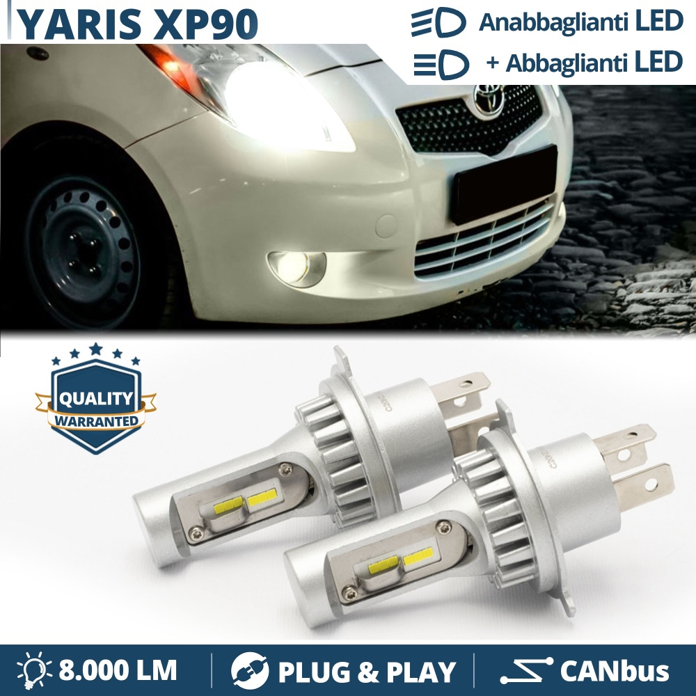 Kit Led H4 para Toyota Yaris XP90 (05-11) Luces de Cruce + Carretera | 6500k 8000LM | Plug & Play Kit Led H4 para Toyota Yaris XP90 (05-11) Luces de Cruce + Carretera | 6500k 8000LM | Plug & Play