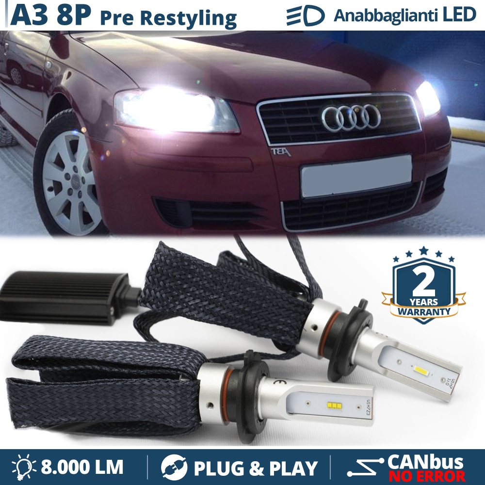 Kit LED H7 para Audi A3 8P 03-08 Luces de Cruce CANbus | 6500K Blanco Frío 8000LM