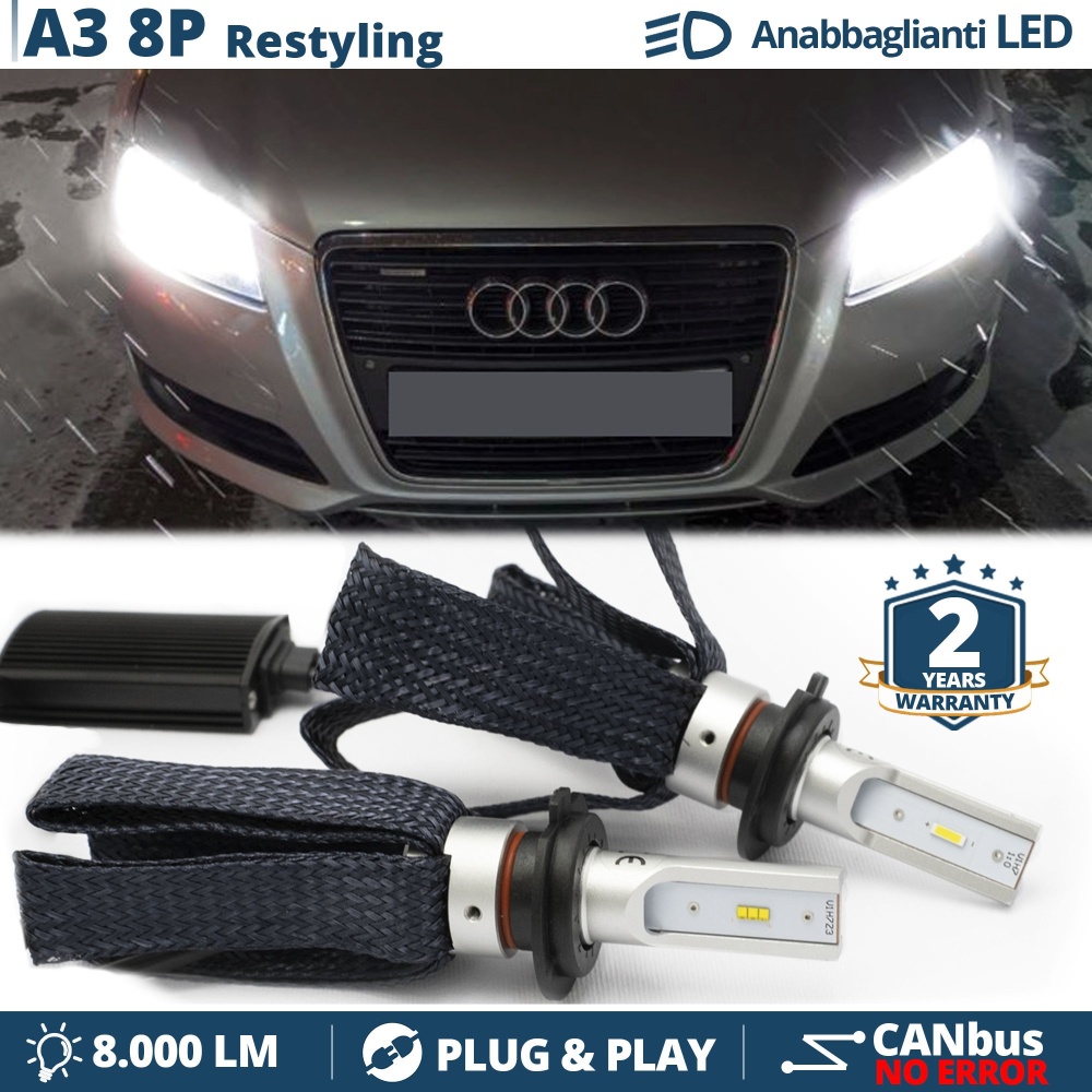 Kit LED H7 para Audi A3 8P Facelift Luces de Cruce CANbus | 6500K Blanco Frío 8000LM