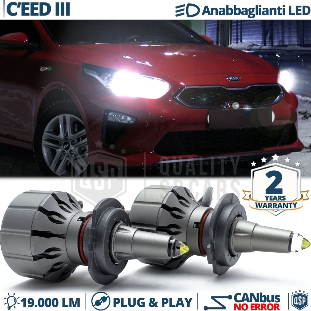 Kit LED H7 para Kia Ceed 3 Luces de Cruce | Bombillas LED CANbus Blanco Frío | 6000K 19000LM