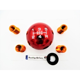 Pomo Palanca de Cambio 5 VELOCIDADES ROJO para Coches Nueva y Antigua Universal en Acero Inoxidable Anotizado