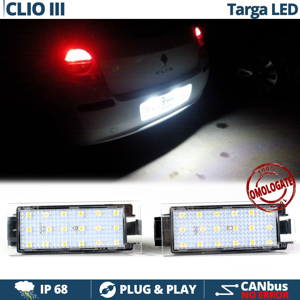License Plate Light Full LED for Renault Clio 3 18 Leds 6500K Ice White | Canbus Plug & Play