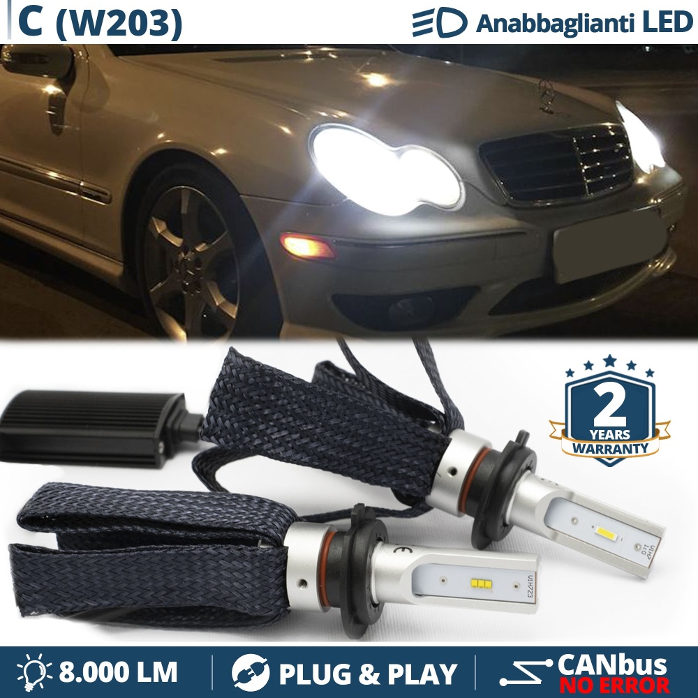 Kit LED H7 para Mercedes Clase C W203 CL203 Luces de Cruce CANbus | 6500K Blanco Frío 8000LM