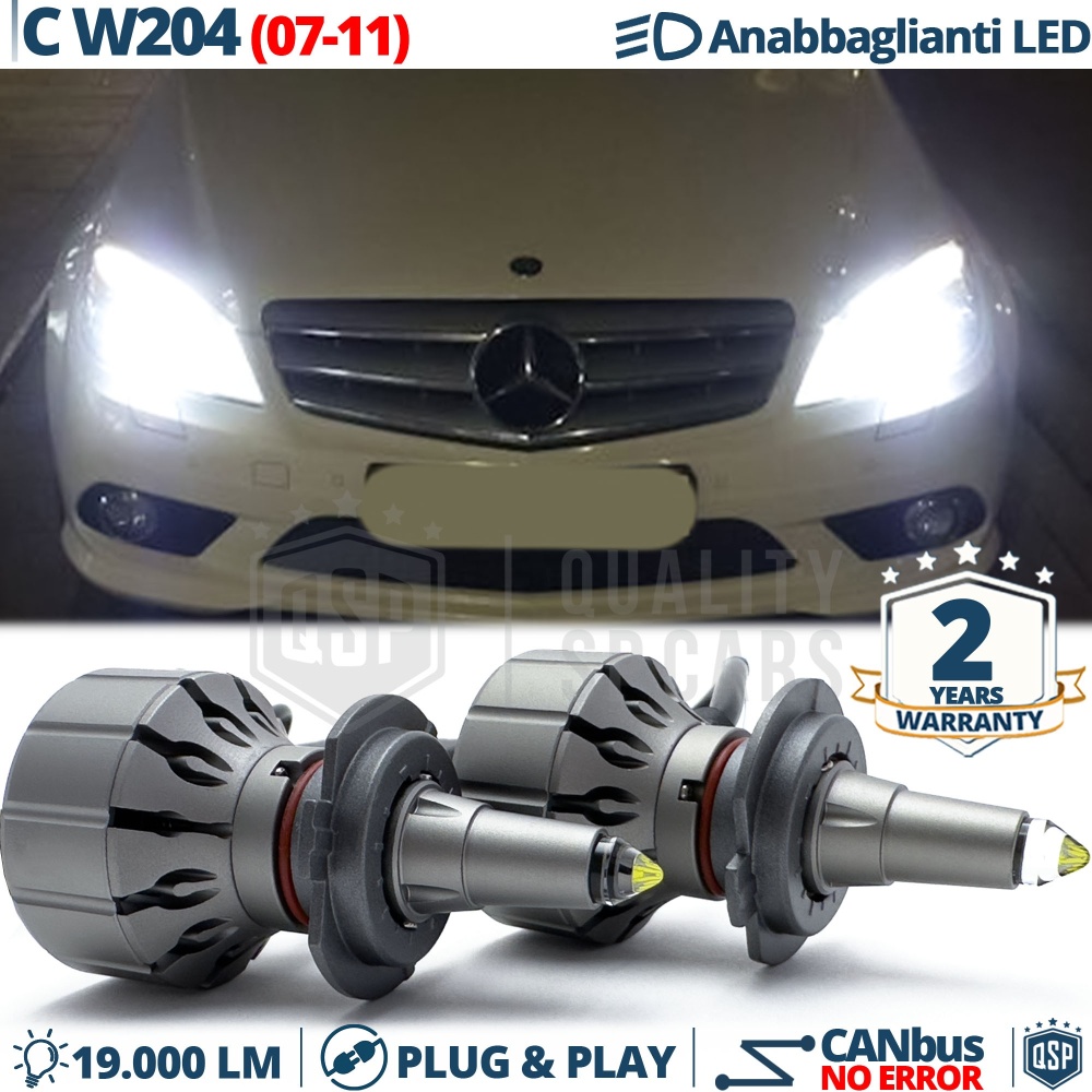 Kit LED H7 para Mercedes Clase C W204 Luces de Cruce | Bombillas LED CANbus Blanco Frío | 6000K 19000LM