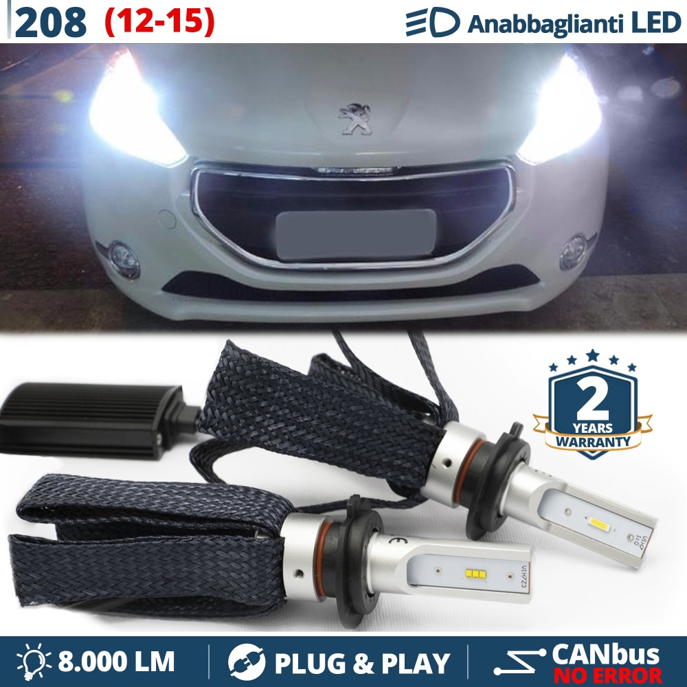 Kit LED H7 para Peugeot 208 12-15 Luces de Cruce CANbus | 6500K Blanco Frío 8000LM