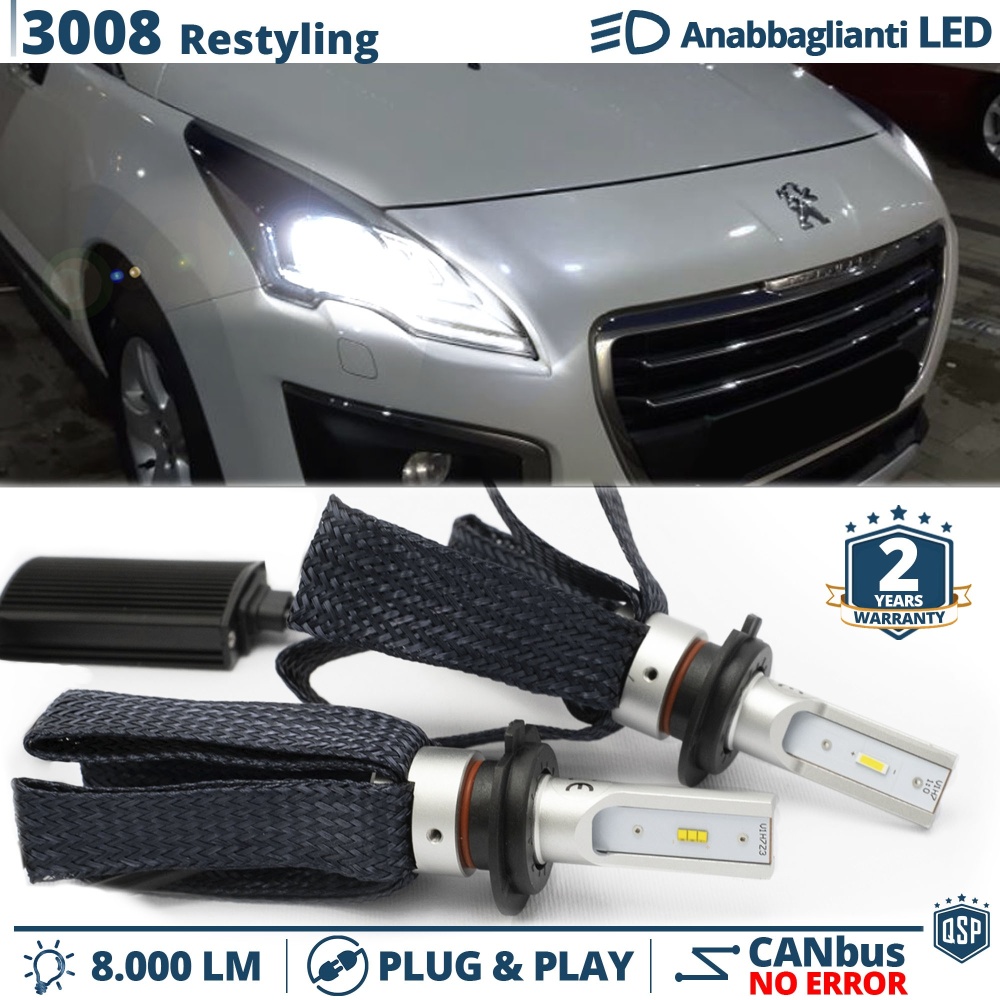 Kit LED H7 para Peugeot 3008 1 Facelift Luces de Cruce CANbus | 6500K Blanco Frío 8000LM
