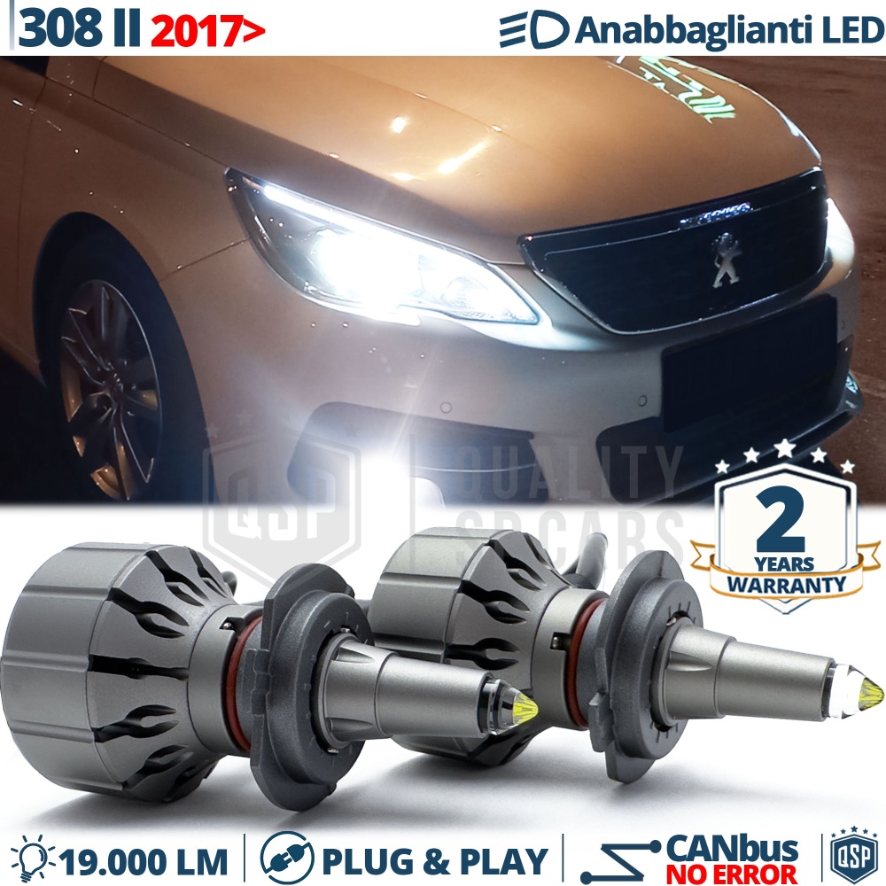 Kit LED H7 pour Peugeot 308 2 Phase 2 Feux de Croisement Lenticulaires CANbus | 6000K 19000LM