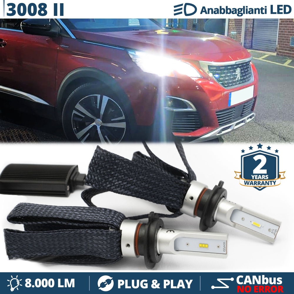 Kit LED H7 para Peugeot 3008 2 Luces de Cruce CANbus | 6500K Blanco Frío 8000LM