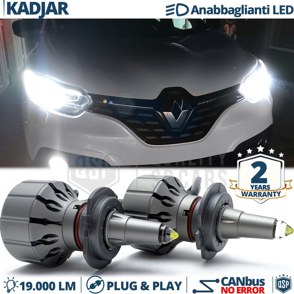 Kit LED H7 para Renault Kadjar Luces de Cruce | Bombillas LED CANbus Blanco Frío | 6000K 19000LM