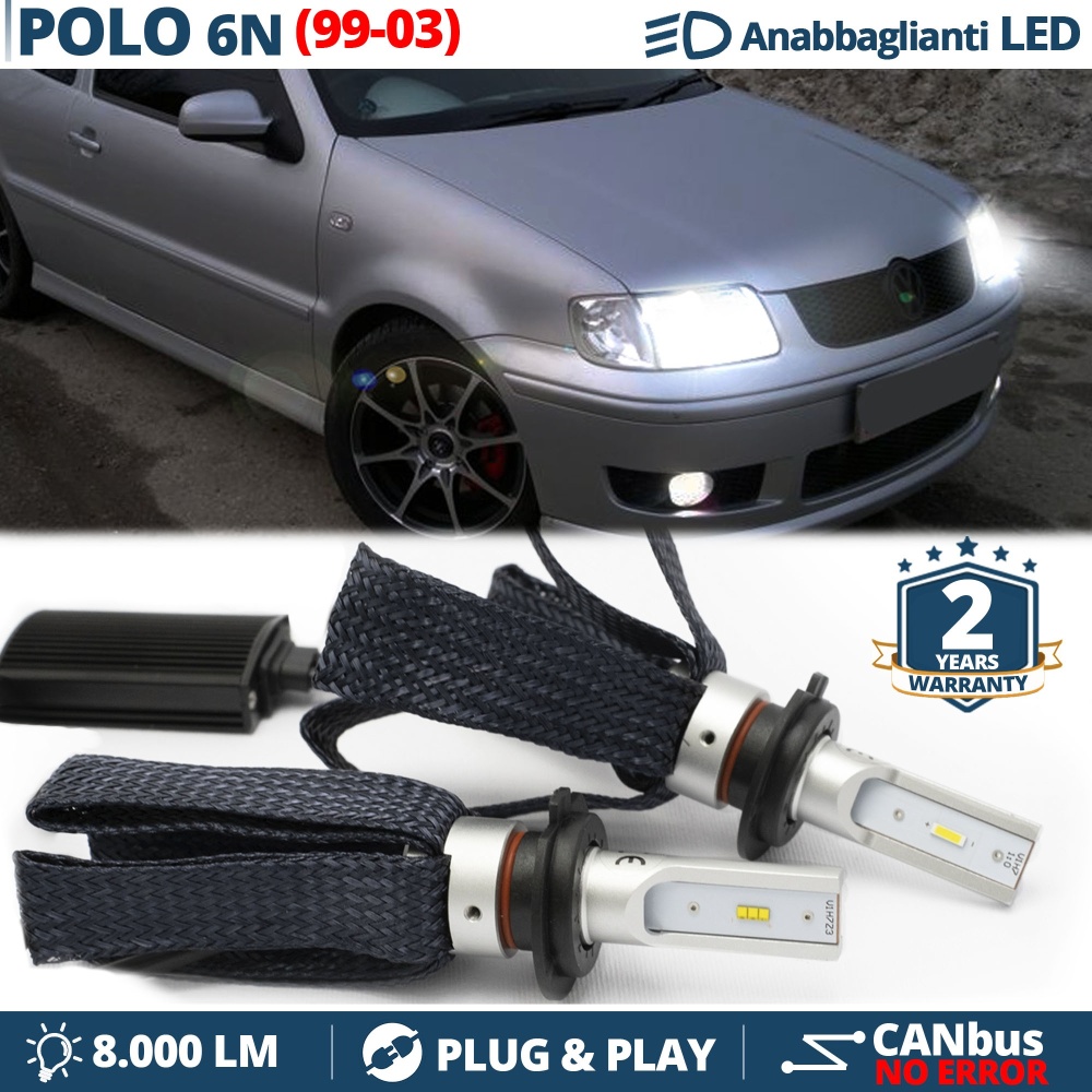 Kit Full LED CANbus PER Vw POLO 6N Restyling Anabbaglianti H7 | Bianco Potente 6500K 8000LM