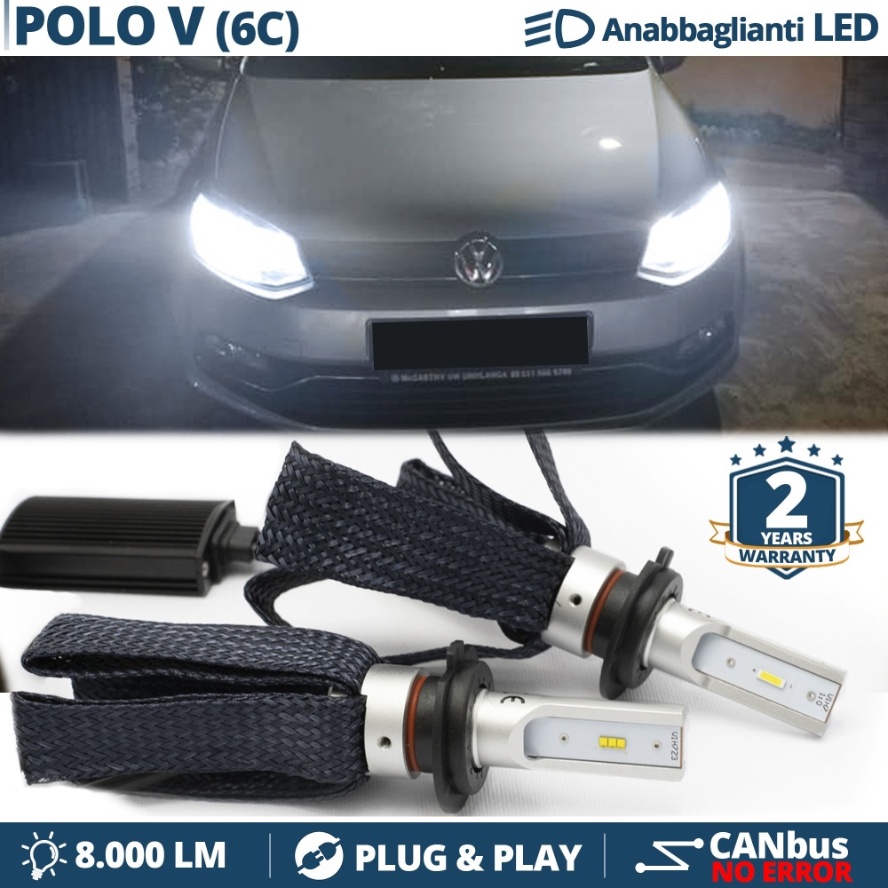 Kit LED H7 para Vw POLO 6C Luces de Cruce CANbus | 6500K Blanco Frío 8000LM