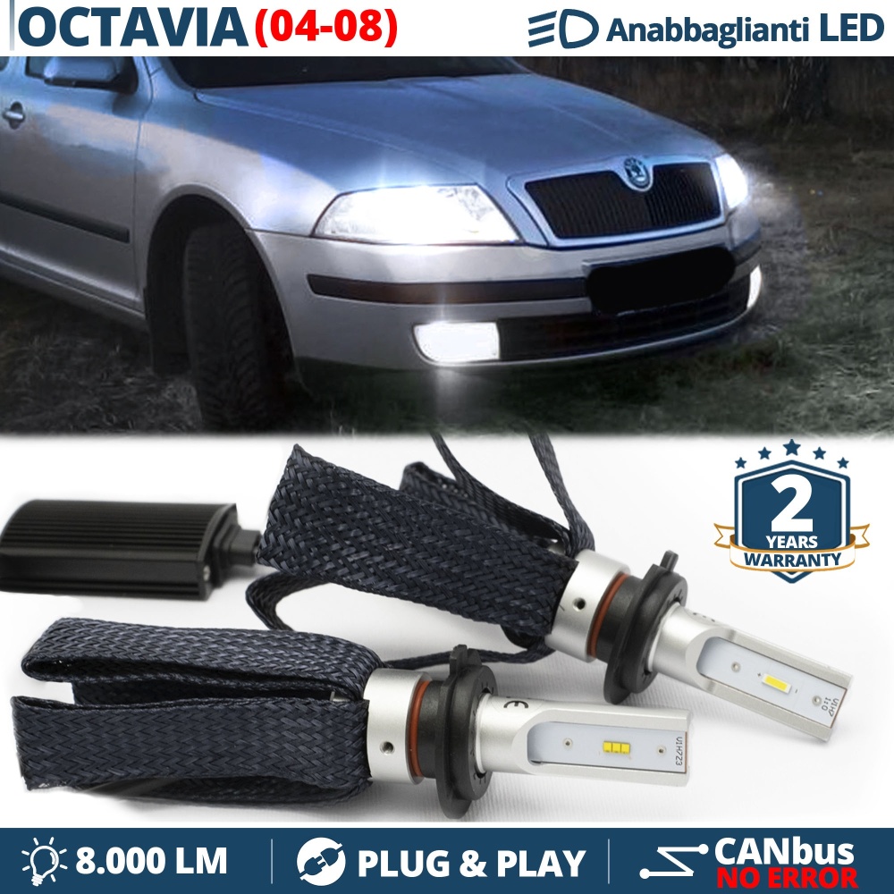 Kit LED H7 para Skoda OCTAVIA 2 Luces de Cruce CANbus | 6500K Blanco Frío 8000LM